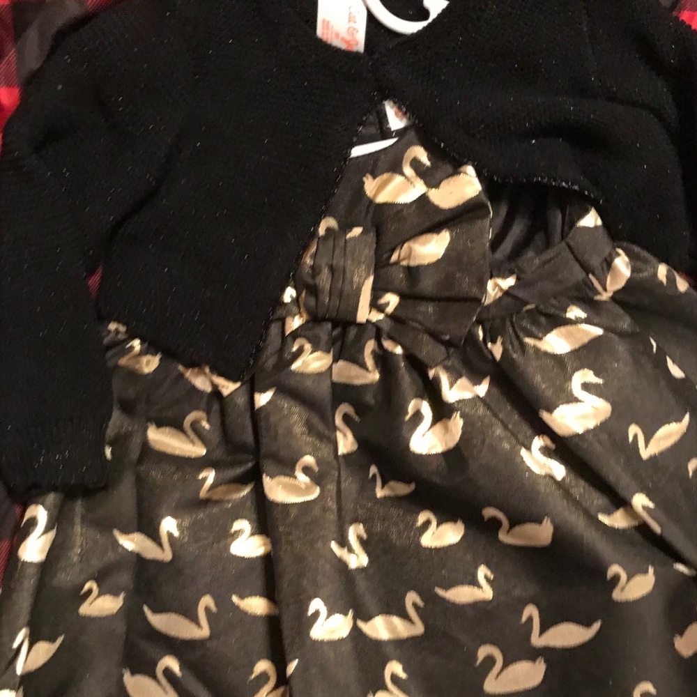 Christmas Black& gold swan dress w/ crop sweater